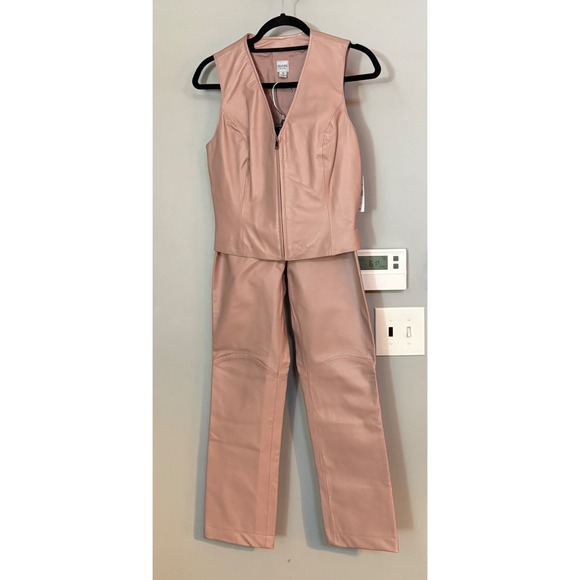 Wilsons Leather Pants - Wilsons Leather Pink Faux Leather Vest Pants Set Women's Two Piece Outfit